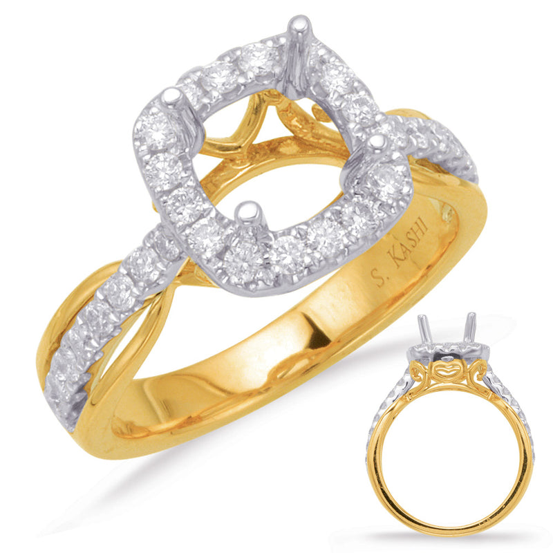 Yellow & White Gold Halo Engagement Ring - EN7997-1YW