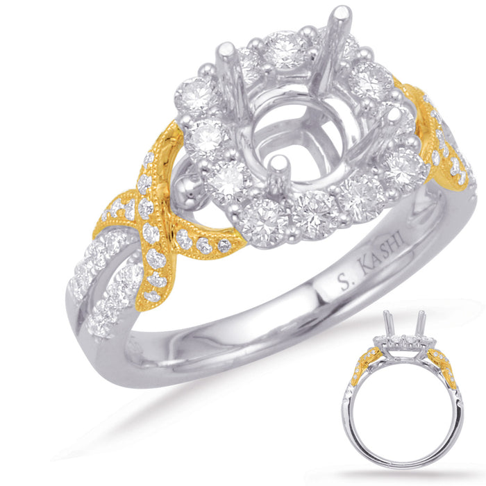 Yellow & White Gold Halo Engagement Ring - EN8008-1YW