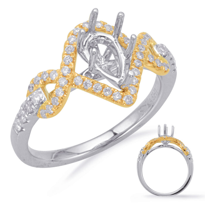 Yellow & White Gold Halo Engagement Ring - EN8013-10X7MYW