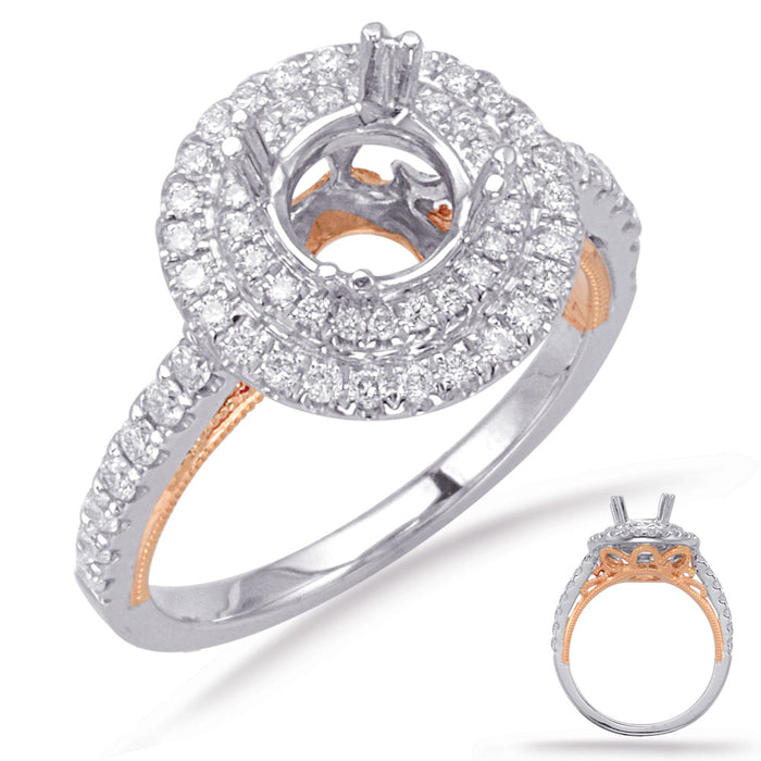 Rose & White Gold Halo Engagement Ring - EN8072-1RW