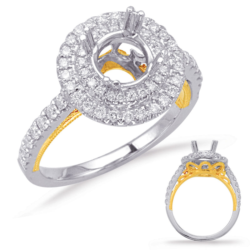 Yellow & White Gold Halo Engagement Ring - EN8072-1YW