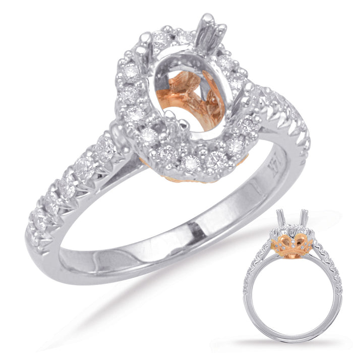 Rose & White Gold Halo Engagement Ring - EN8074-7X5MRW