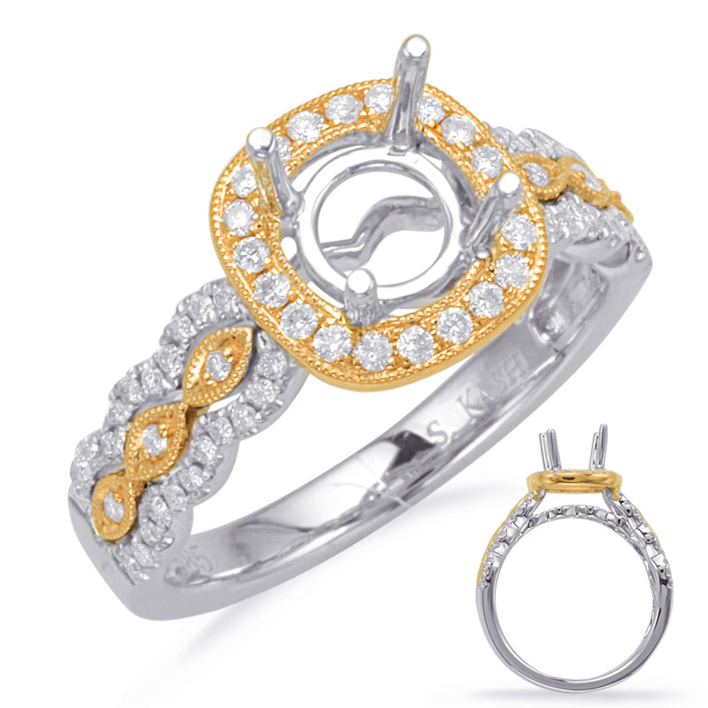 Yellow & White Gold Halo Engagement Ring - EN8113-1YW