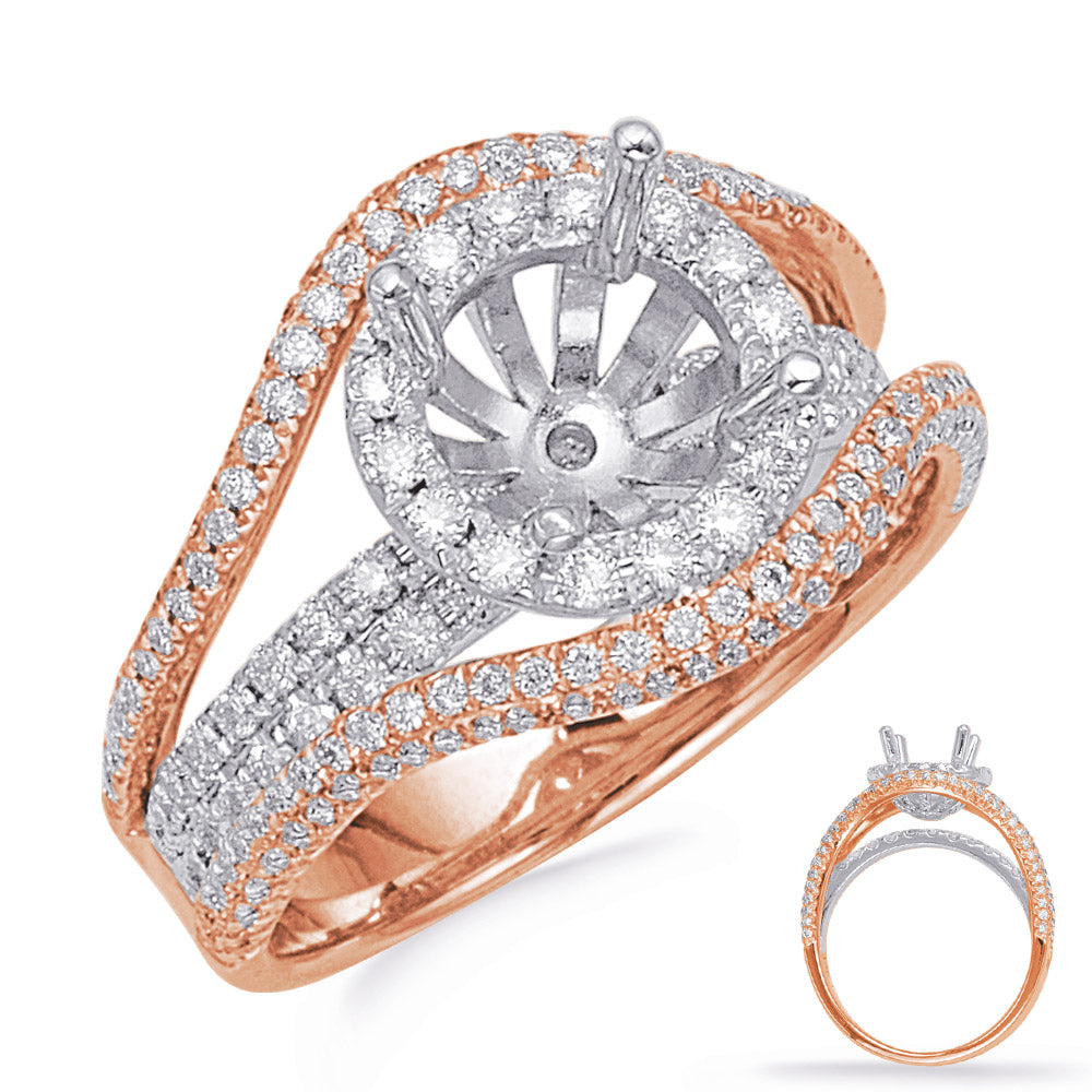 Rose & White Gold Halo Engagement Ring - EN8129-1RW