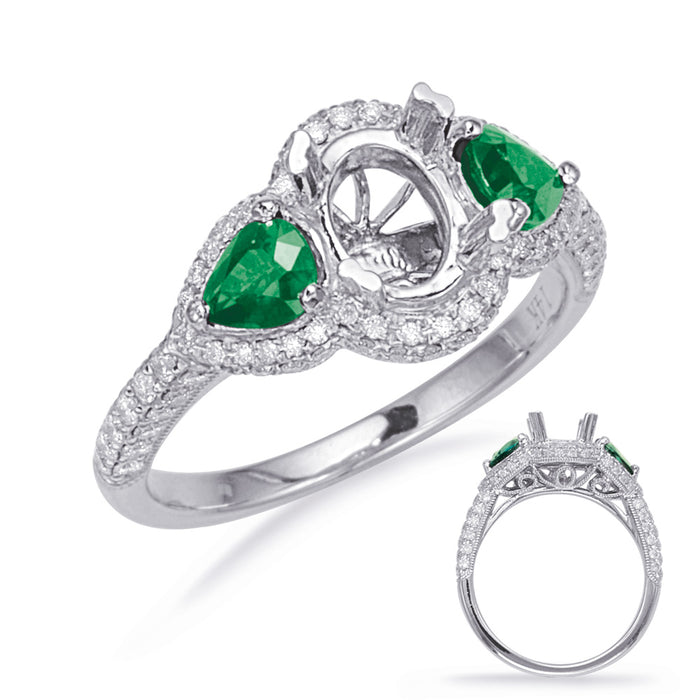 White Gold Emerald & Diamond Eng Ring - EN8145-7X5MEWG