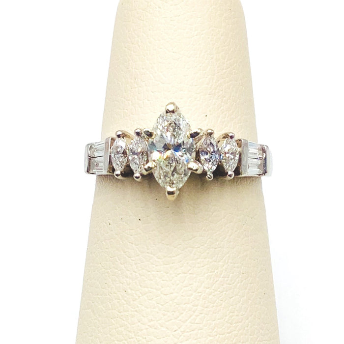 #10097983 MARQUISE SOLITAIRE AND BAGUETTE DIAMOND RING