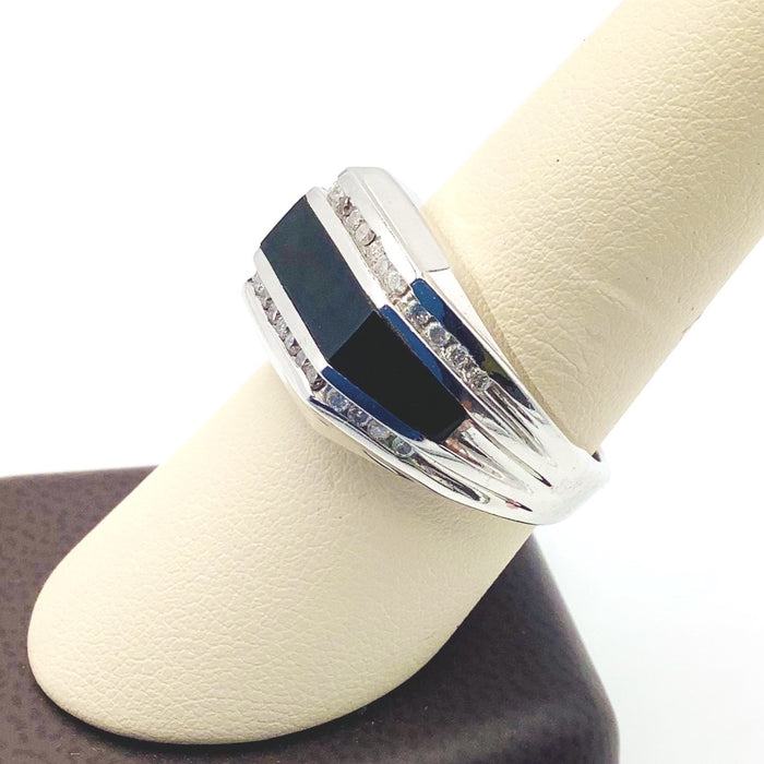 #AK68671 MEN'S DIAMOND & BLACK ONYX RING