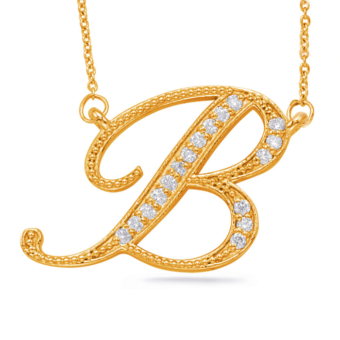 Yellow Gold Diamond Initial B Pendant - N1027-BYG