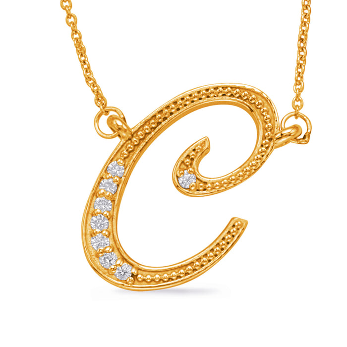 Yellow Gold Diamond Initial C Pendant - N1027-CYG