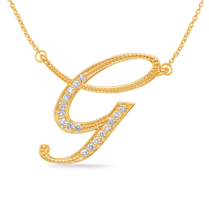 Yellow Gold Diamond Initial G Pendant - N1027-GYG