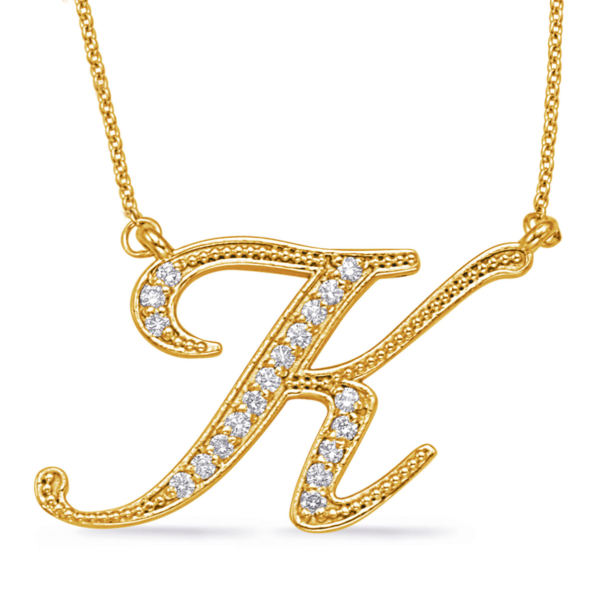 Yellow Gold Diamond Initial K Pendant - N1027-KYG