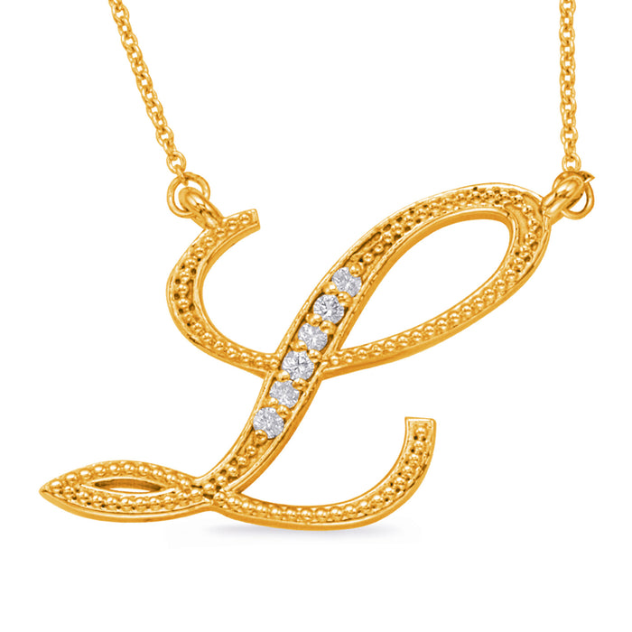 Yellow Gold Diamond Initial L Pendant - N1027-LYG