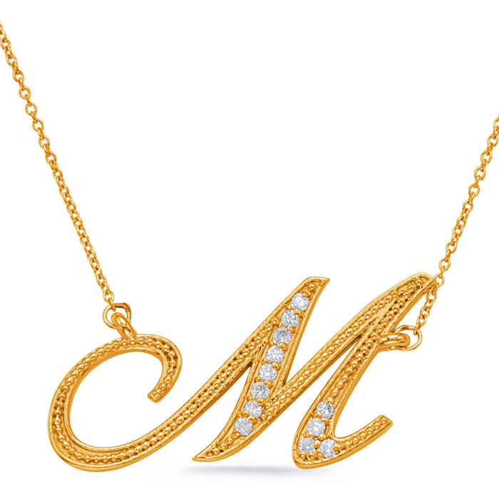 Yellow Gold Diamond Initial M Pendant - N1027-MYG