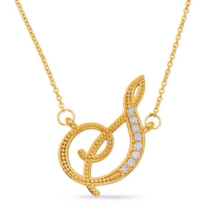 Yellow Gold Diamond Initial S Pendant - N1027-SYG