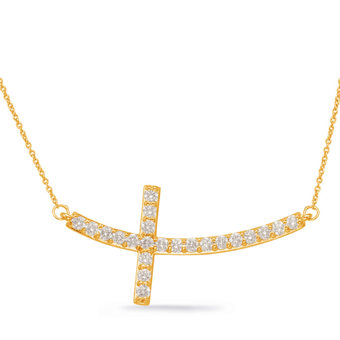 Yellow Gold Diamond Cross Necklace - N1154YG