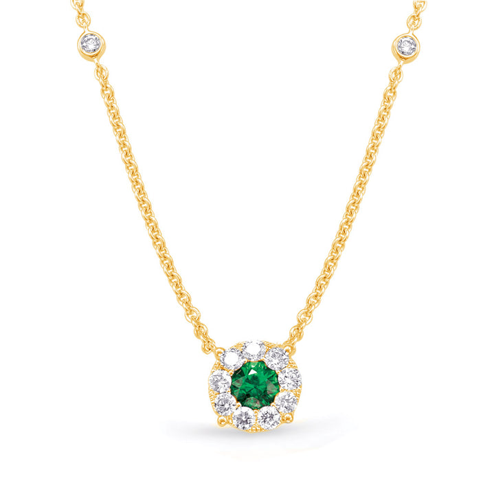 Yellow Gold Emerald & Diamond Necklace - N1209-EYG