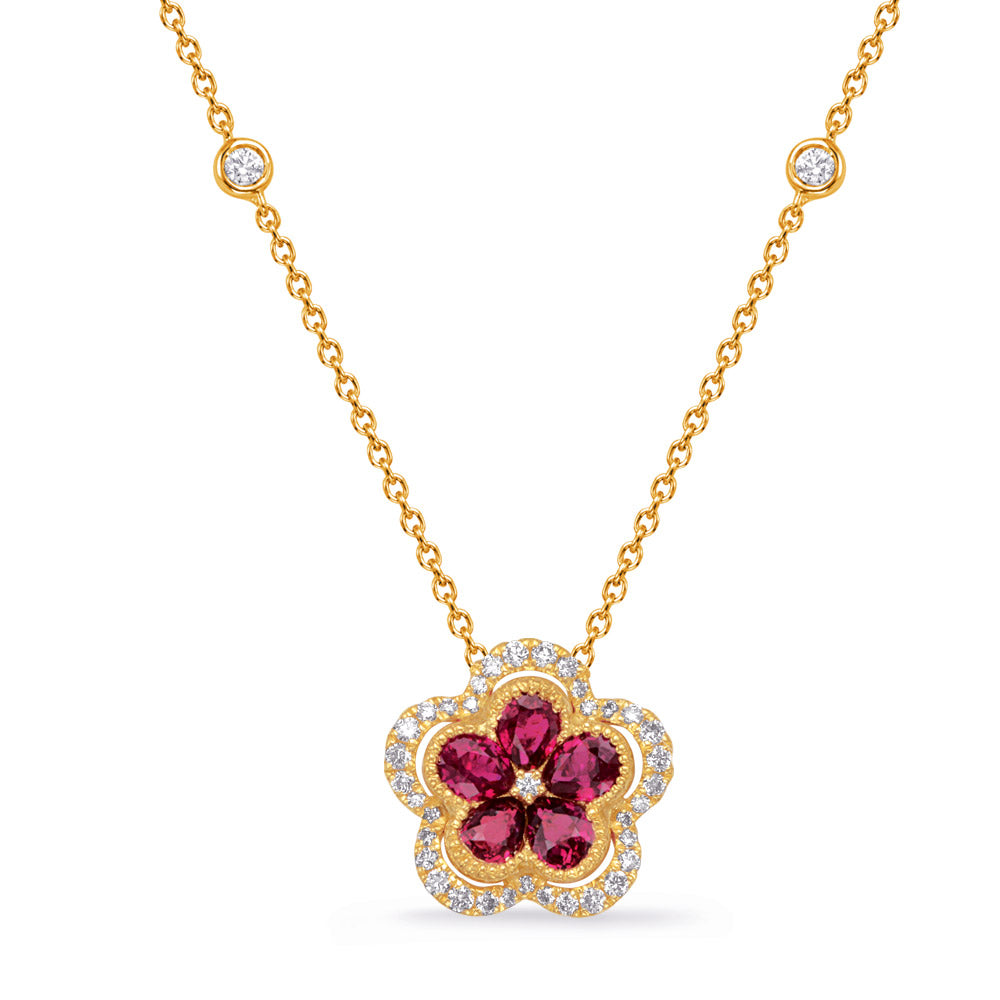 Yellow Gold Diamond & Ruby Necklace - N1239-RYG