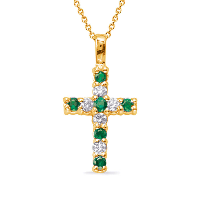 Yellow Gold Emerald & Diamond Cross - P2718-EYG