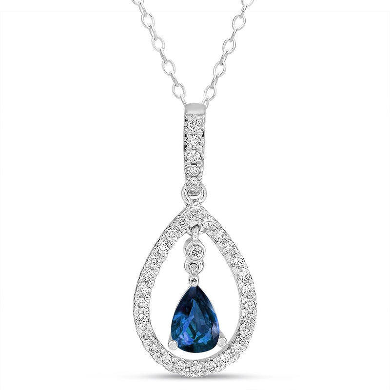 White Gold Sapphire & Diamond Pendant - P3076-SWG