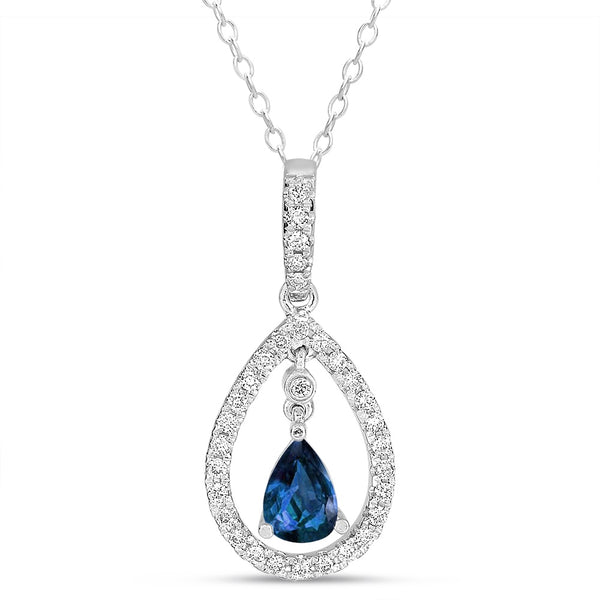 White Gold Sapphire & Diamond Pendant - P3076-SWG