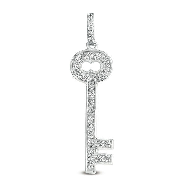 White Gold Key Charm 28mm