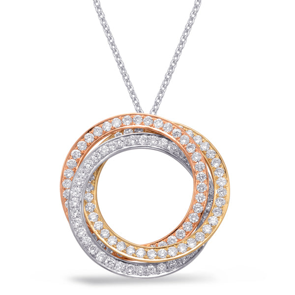 Tri Color Diamond Circle Pendant - P3225RWY