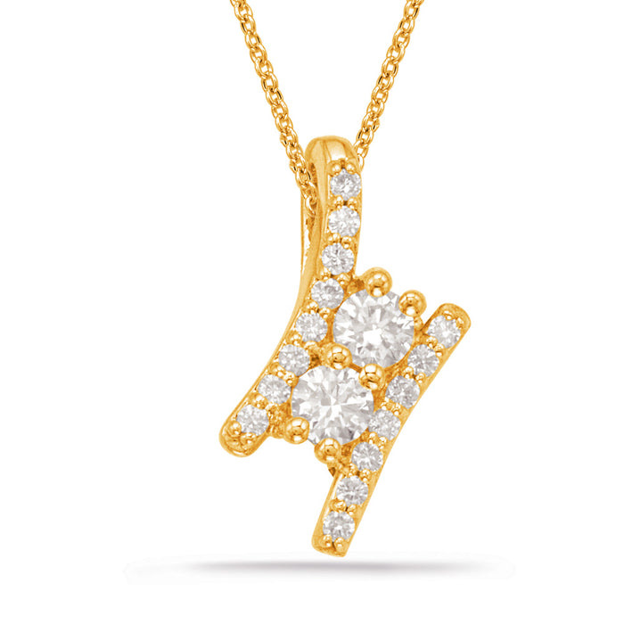 Yellow Gold Two Stone Pendant - P3278-10YG