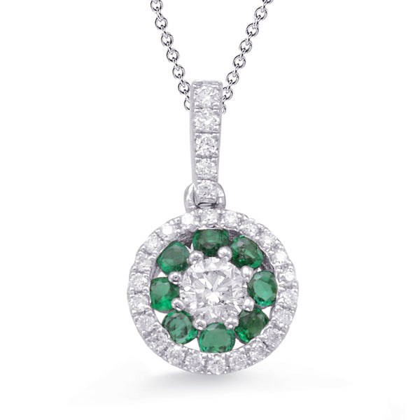 White Gold Emerald & Diamond Pendant - P3282-EWG