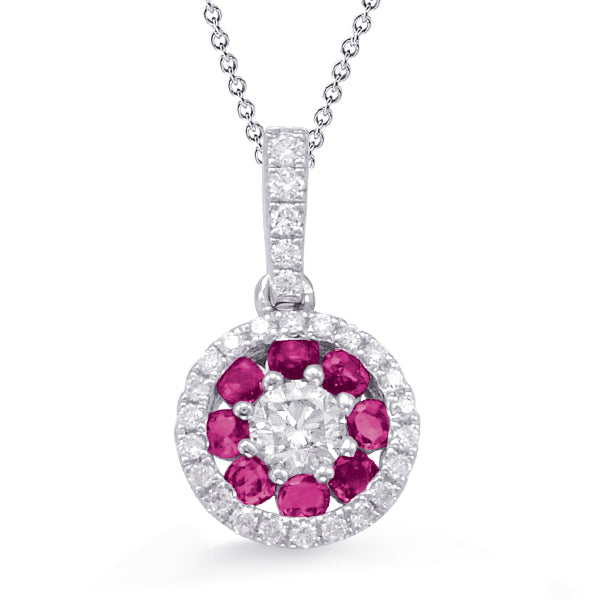 White Gold Ruby & Diamond Pendant - P3282-RWG