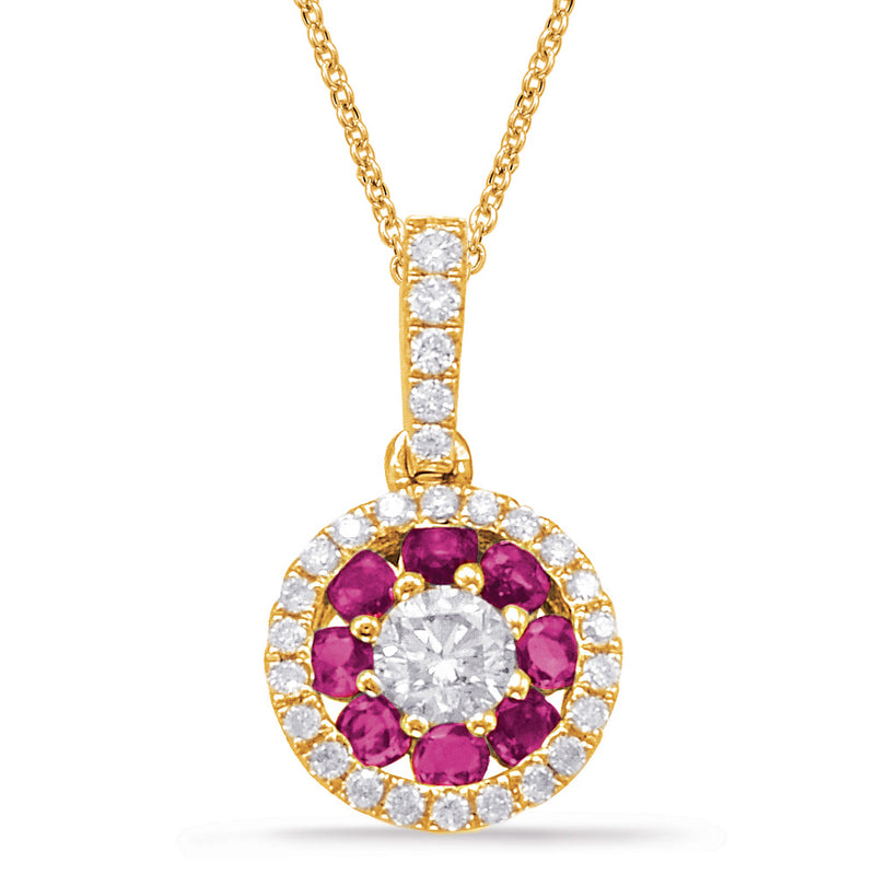 Yellow Gold Ruby & Diamond Pendant - P3282-RYG