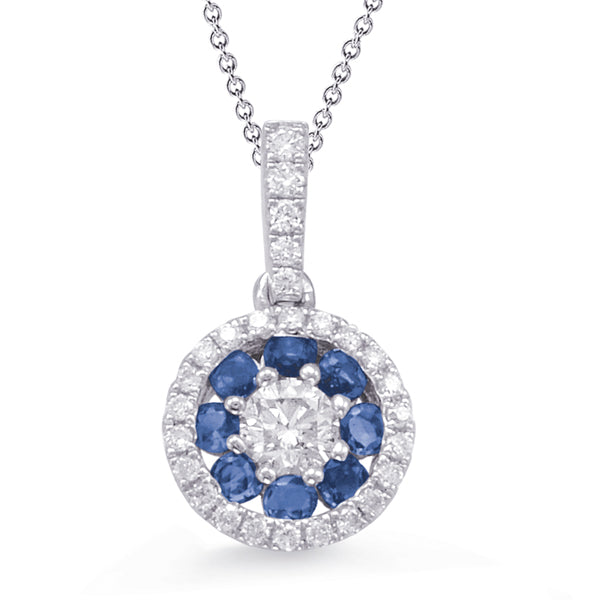 White Gold Sapphire & Diamond Pendant - P3282-SWG