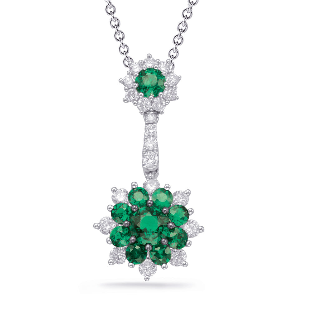 White Gold Emerald & Diamond Pendant - P3298-EWG