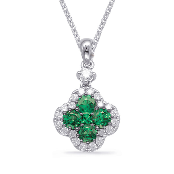 White Gold Emerald & Diamond Pendant - P3302-EWG
