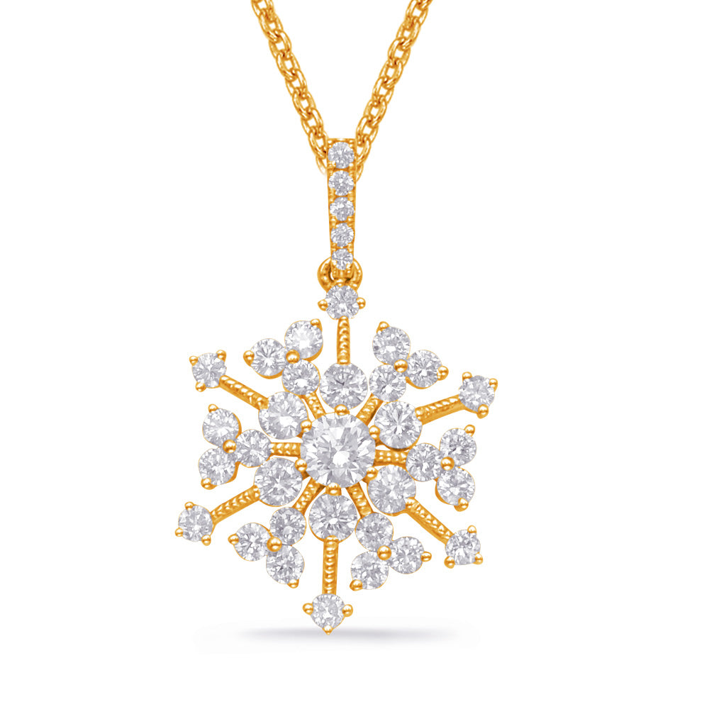 Yellow Gold Snowflake Diamond Pendant - P3303YG