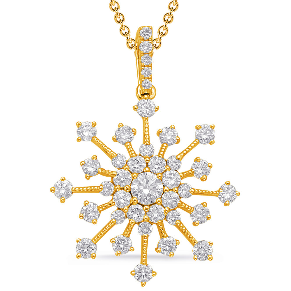 Yellow Gold Snowflake Diamond Pendant - P3312YG