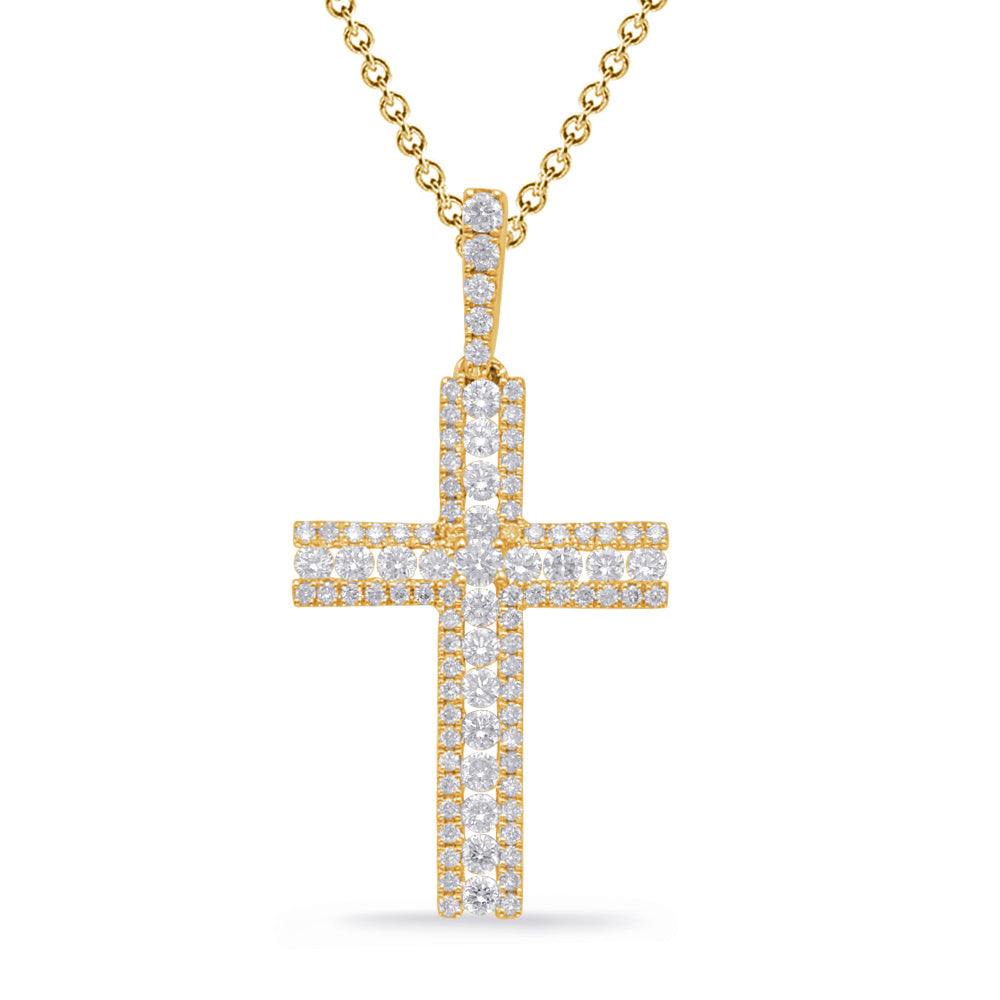 Yellow Gold Diamond Cross Pendant - P3313YG