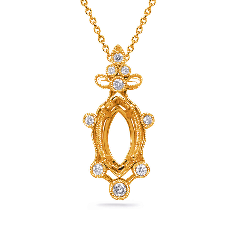 Yellow Gold Diamond Pendant 10x5mm - P3329-10X5MQYG