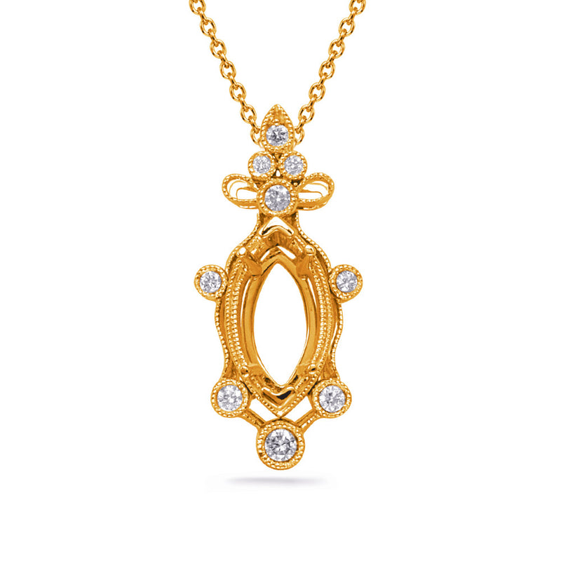 Yellow Gold Diamond Pendant 10x5mm - P3329-10X5MQYG