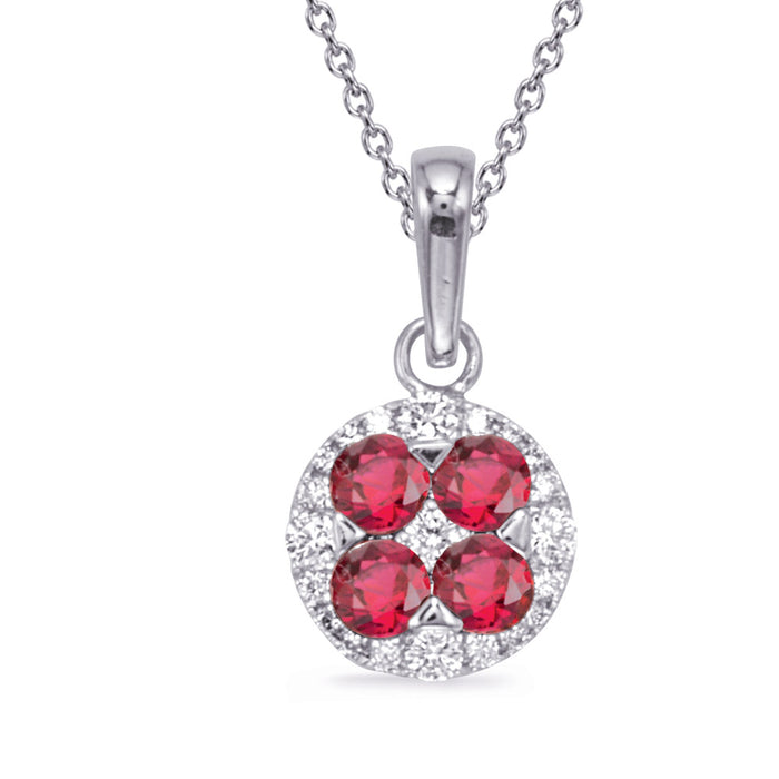 White Gold Ruby & Diamond Pendant - P3332-RWG