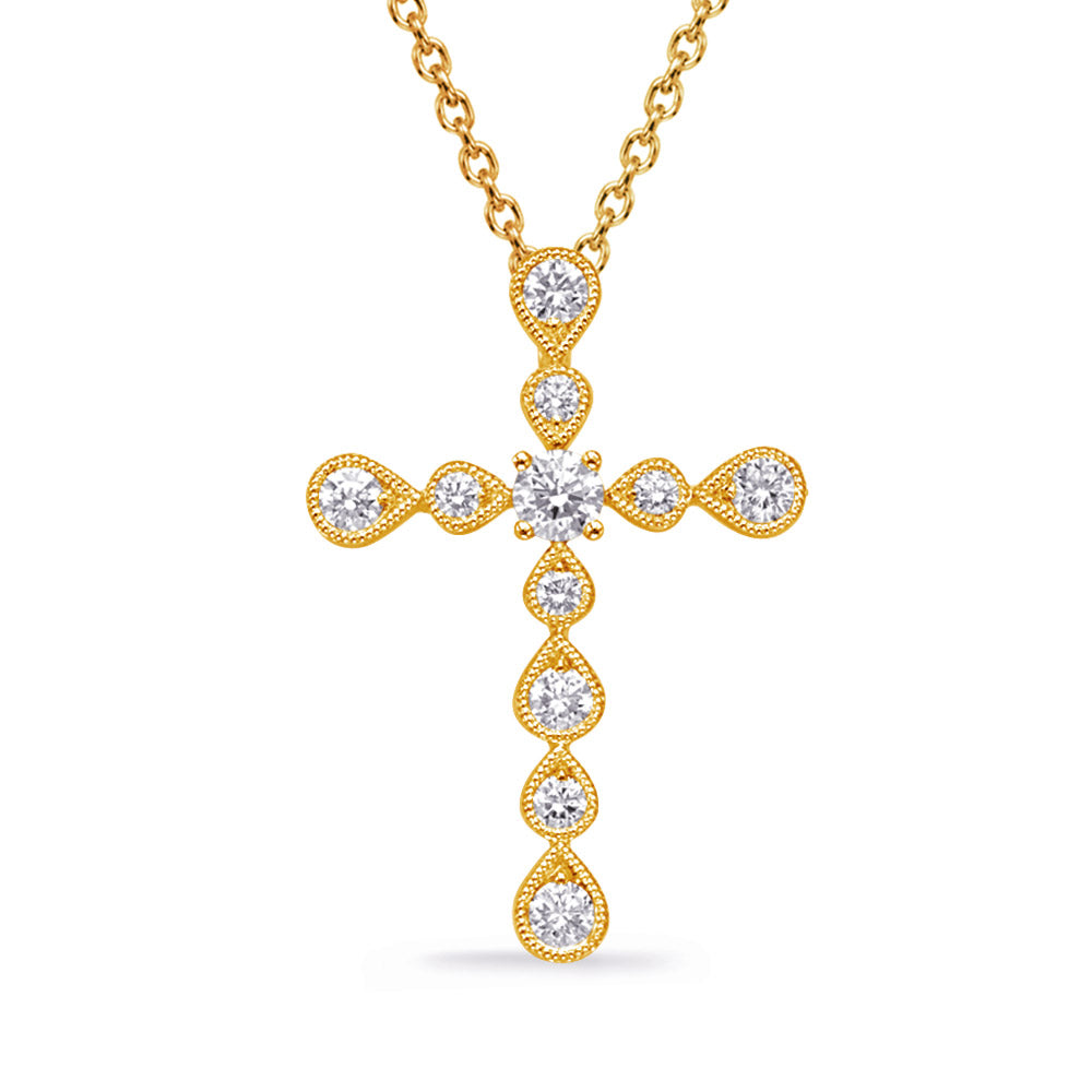 Yellow Gold Diamond Cross Pendant - P3338YG